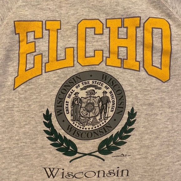Vintage ELCHO Wisconsin 1992 Gray Sweatshirt Size Large-Unisex-Made in USA - Picture 2 of 5